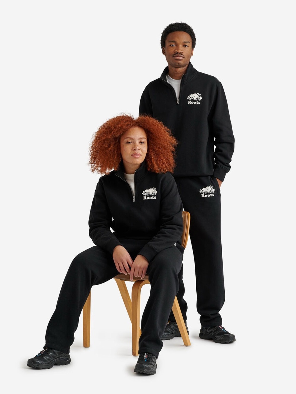 Roots Quarter Zip with Cream White Logo Patch